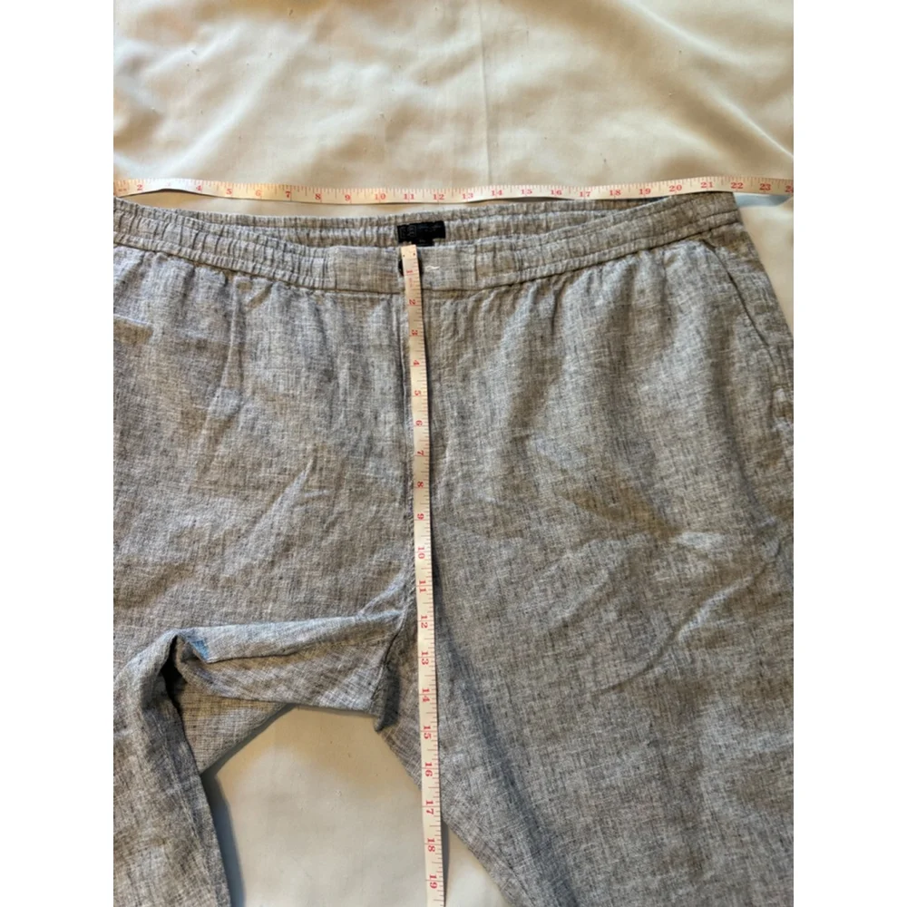 14th & Union Elastic Waist Linen Blend Trim Fit Pants White Grey Eoe Size 3X